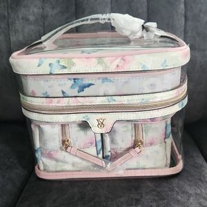 Victoria's Secret Floral Cosmetic Bag Set - Pink and Cream